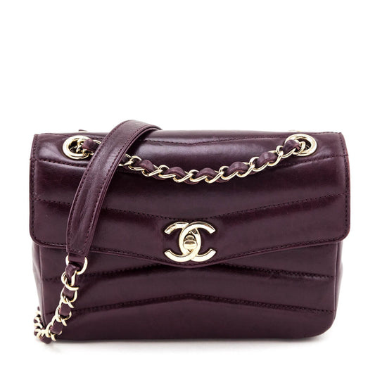 Chanel Burgundy Shiny Lambskin Quilted Small Chevron Miroir Flap Bag