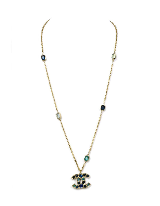 Chanel 31.5" Chain Necklace w/ Blue Stone CC