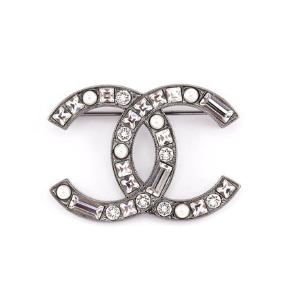 Chanel Crystal & Faux Pearl CC Brooch