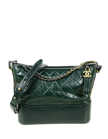 Chanel NWT Dark Green Distressed Quilted Medium Gabrielle Bag