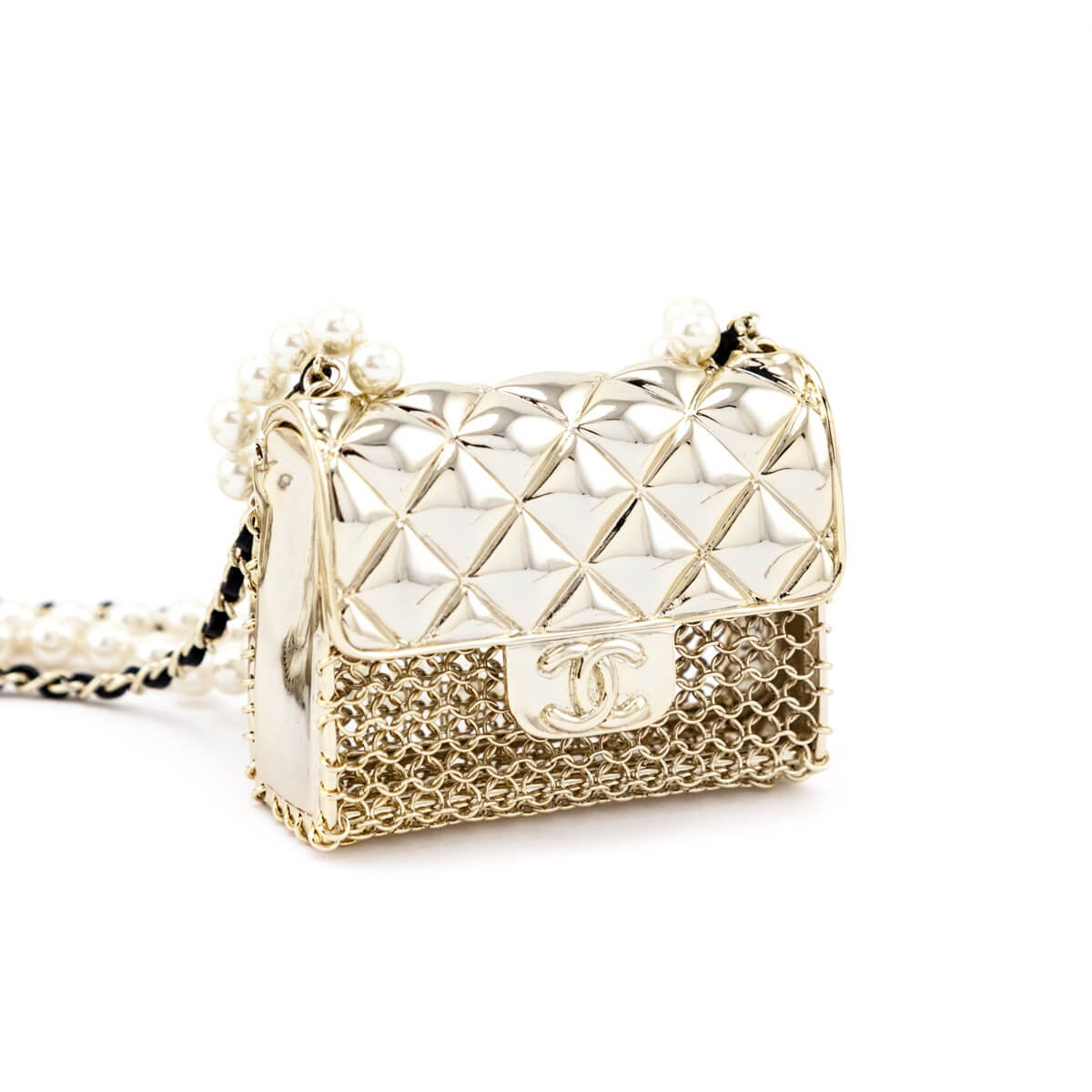 Chanel Gold-Tone & Faux Pearl Chain Flap Bag Long Necklace