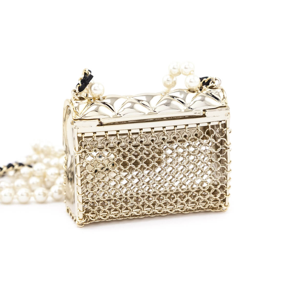 Chanel Gold-Tone & Faux Pearl Chain Flap Bag Long Necklace
