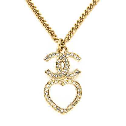 Chanel Gold & Strass CC Heart Pendant Necklace