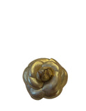 Chanel Gold Leather Camellia Brooch