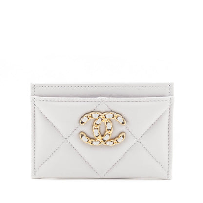 Chanel Gray Lambskin Quilted Chanel 19 Card Holder