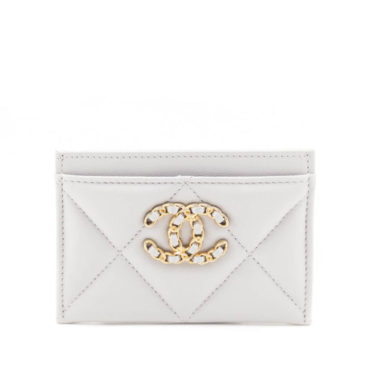 Chanel Gray Lambskin Quilted Chanel 19 Card Holder