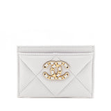 Chanel Gray Lambskin Quilted Chanel 19 Card Holder