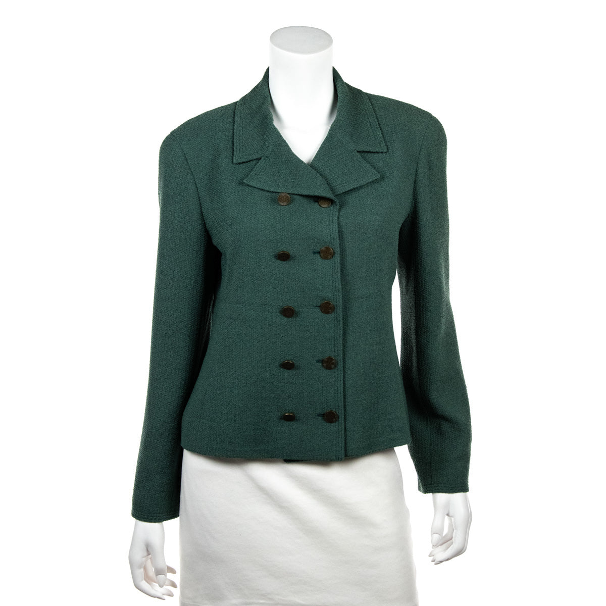 Chanel Green Tweed   Double Breasted Jacket Size L | FR 42