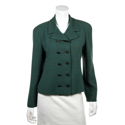 Chanel Green Tweed   Double Breasted Jacket Size L | FR 42