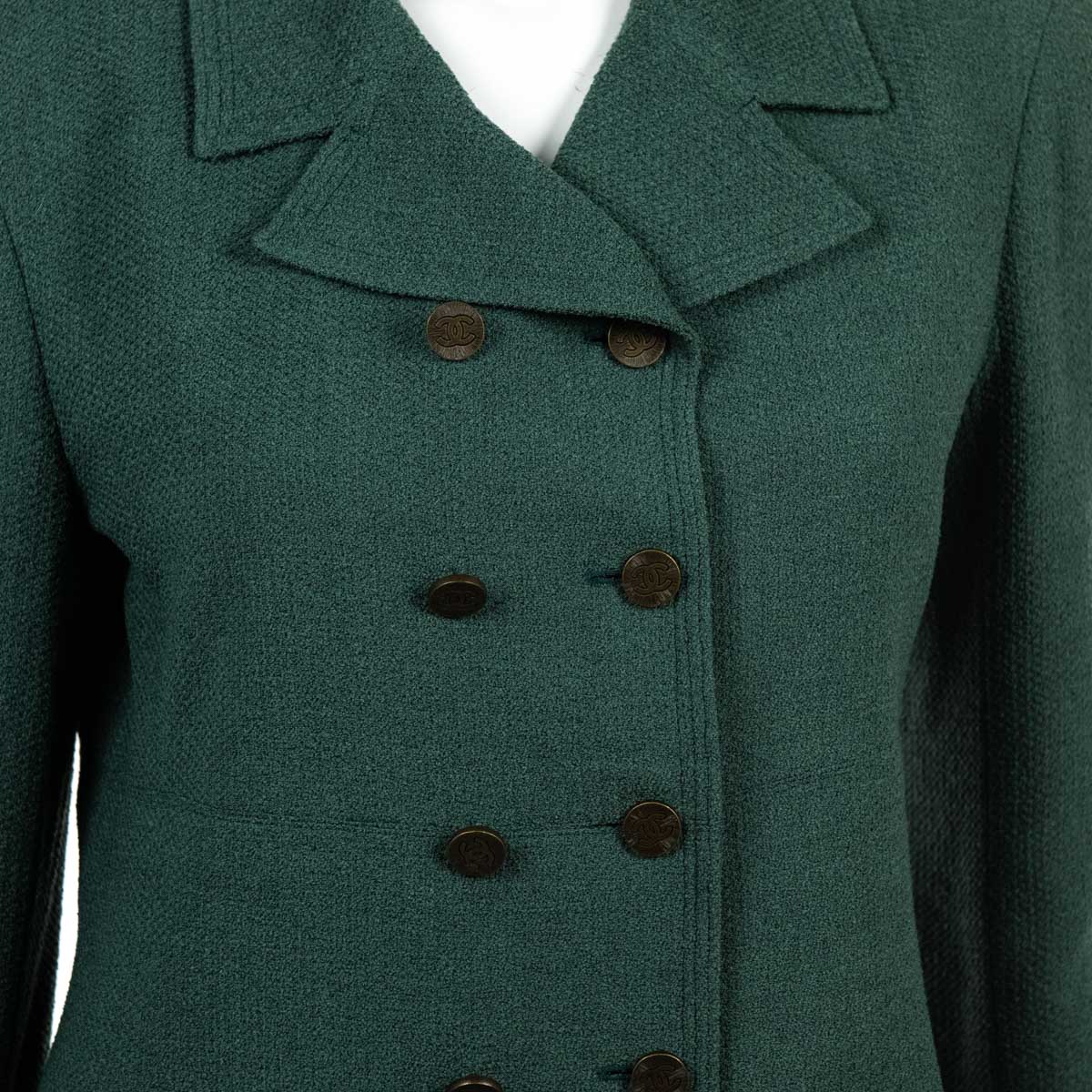Chanel Green Tweed   Double Breasted Jacket Size L | FR 42