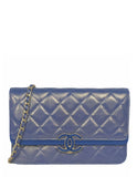 Chanel Iridescent Blue CC Quilted Wallet On Chain WOC Crossbody Bag