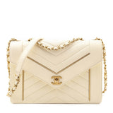 Chanel Ivory Lambskin Reversed Chevron Quilted Flap Bag