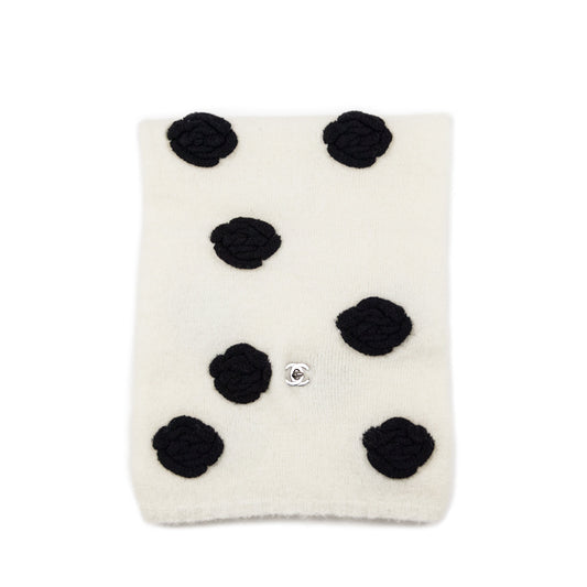 Chanel Ivory & Black Mohair Camellia Scarf