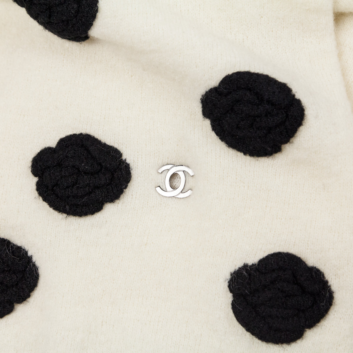 Chanel Ivory & Black Mohair Camellia Scarf