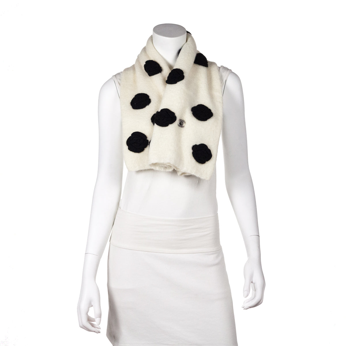 Chanel Ivory & Black Mohair Camellia Scarf