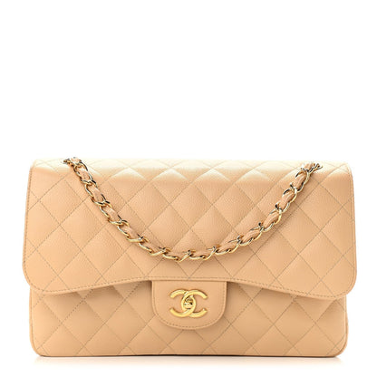 CHANEL JUMBO QUILTED CAVIAR LEATHER DOUBLE FLAP BAG