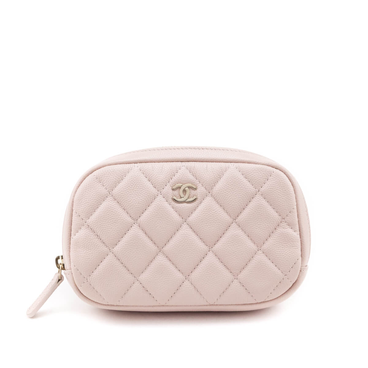 Chanel Light Pink Caviar Quilted Small Curvy Pouch Cosmetic Case