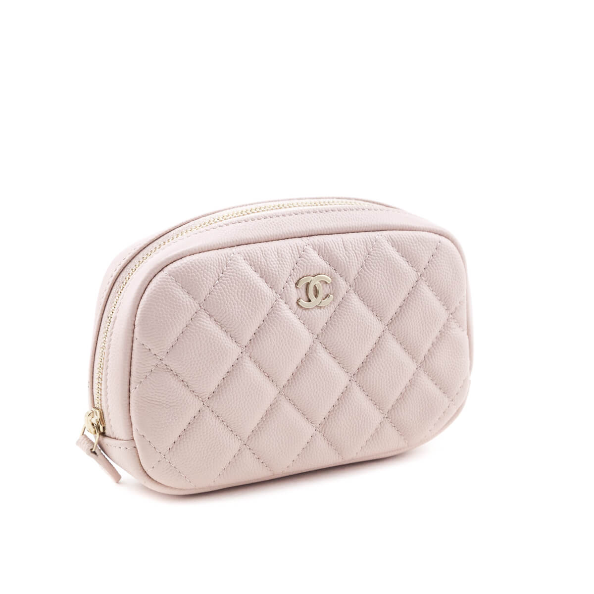 Chanel Light Pink Caviar Quilted Small Curvy Pouch Cosmetic Case