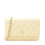 Chanel Light Yellow Lambskin Quilted Wallet On Chain
