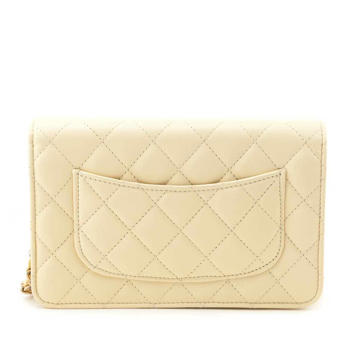 Chanel Light Yellow Lambskin Quilted Wallet On Chain