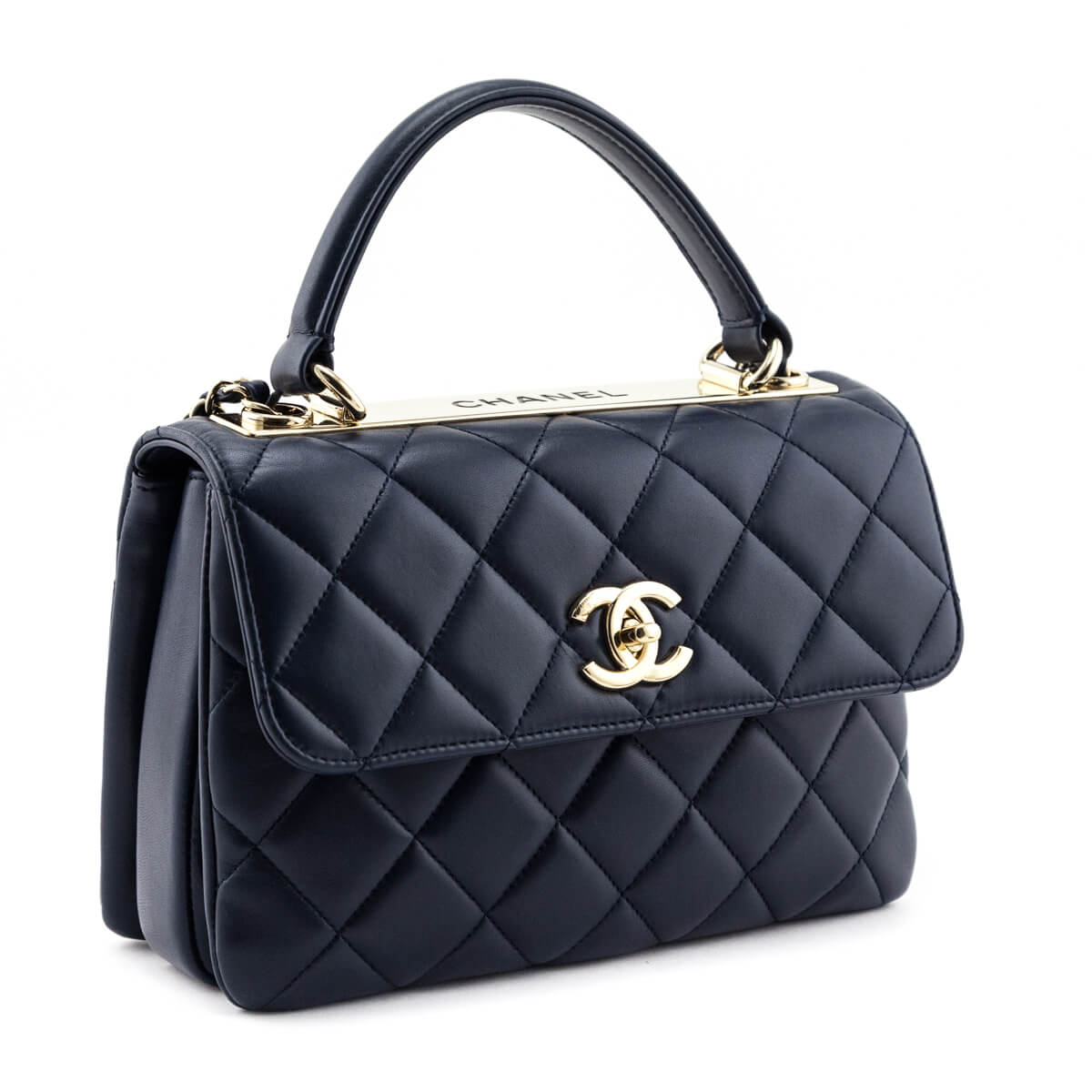 Chanel Navy Quilted Lambskin Small Trendy CC Top Handle Flap Bag