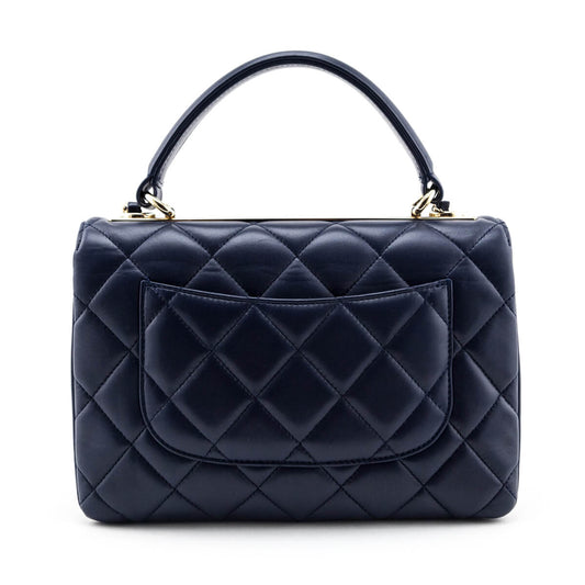 Chanel Navy Quilted Lambskin Small Trendy CC Top Handle Flap Bag