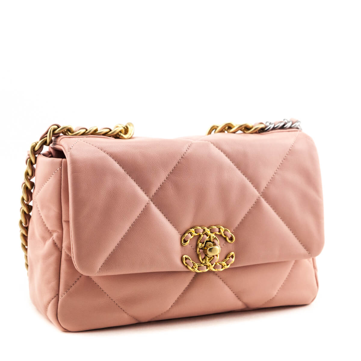 Chanel Pink Shiny Goatskin Quilted Medium Chanel 19 Flap Bag