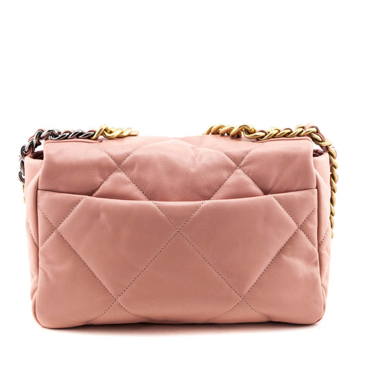 Chanel Pink Shiny Goatskin Quilted Medium Chanel 19 Flap Bag