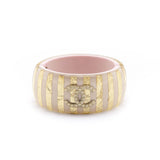 Chanel Pink & Gold Striped Resin & Faux Pearl CC Hinged Bracelet
