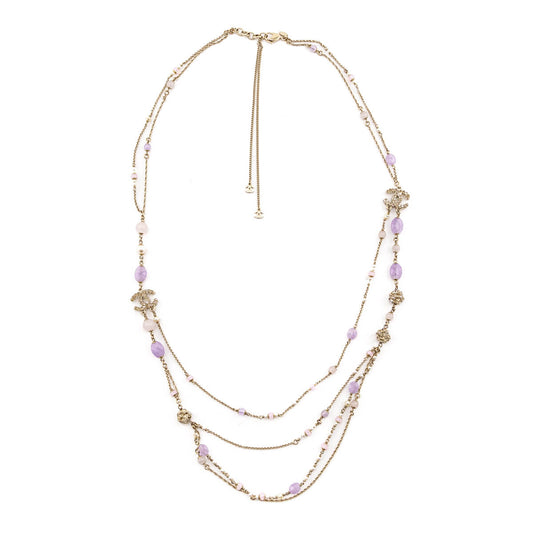 Chanel Purple Bead & Gold CC Multi-Strand Necklace