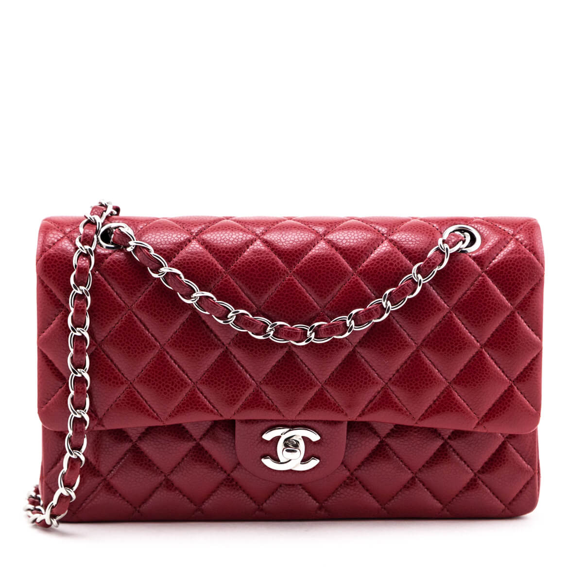 Chanel Red Quilted Caviar Classic Medium Double Flap Bag