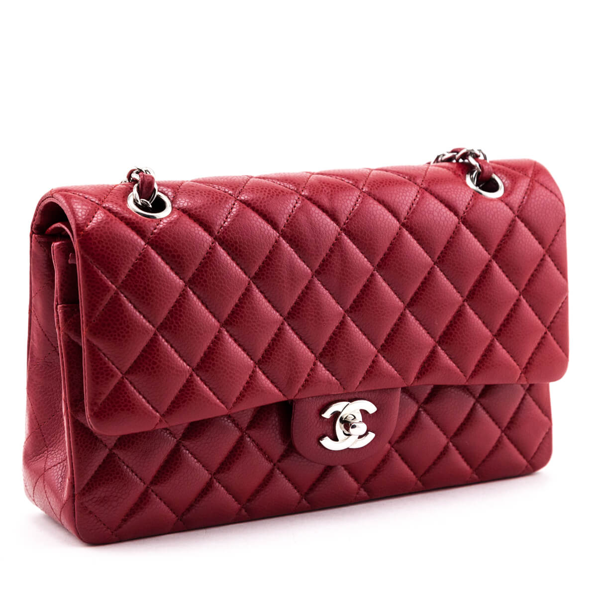 Chanel Red Quilted Caviar Classic Medium Double Flap Bag