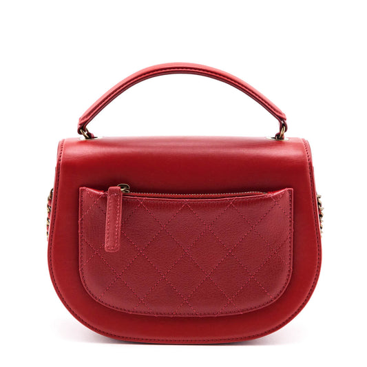 Chanel Red Shiny Calfskin & Quilted Goatskin Small Coco Curve Messenger Flap Bag