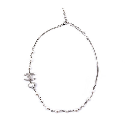 Chanel Silver Faux Pearl CC Necklace