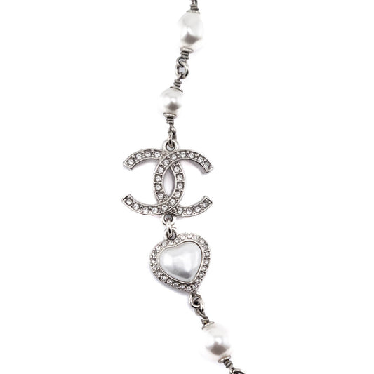Chanel Silver Faux Pearl CC Necklace