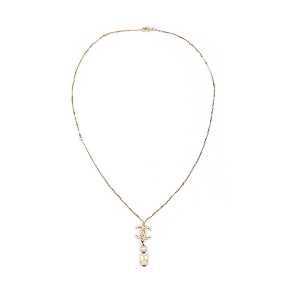 Chanel Gold-Tone Faux Pearl & CC Pendant Necklace