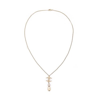 Chanel Gold-Tone Faux Pearl & CC Pendant Necklace