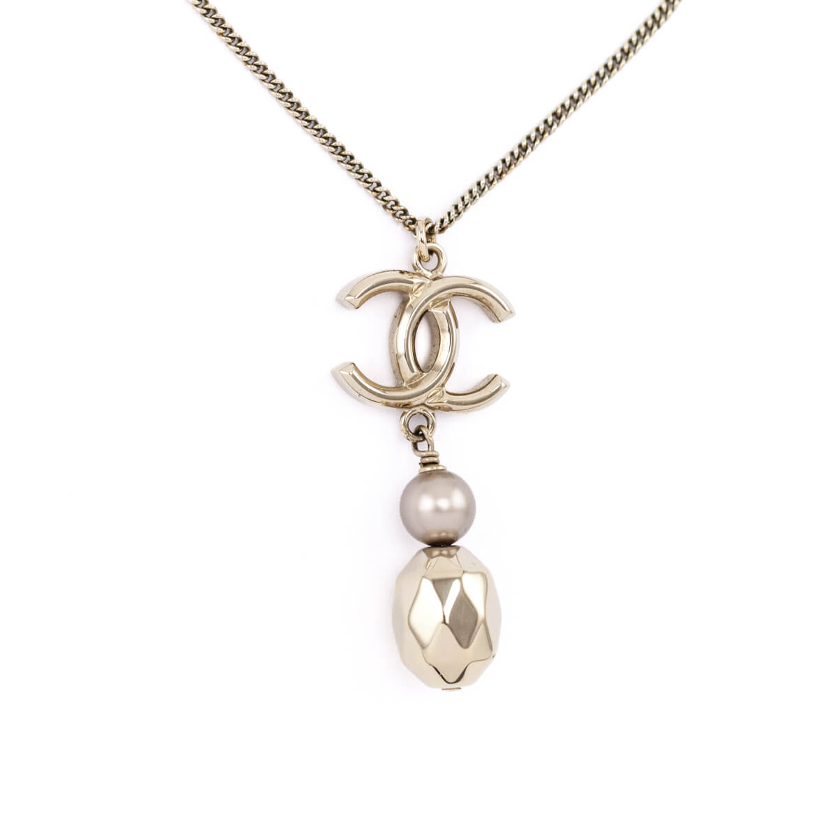 Chanel Gold-Tone Faux Pearl & CC Pendant Necklace