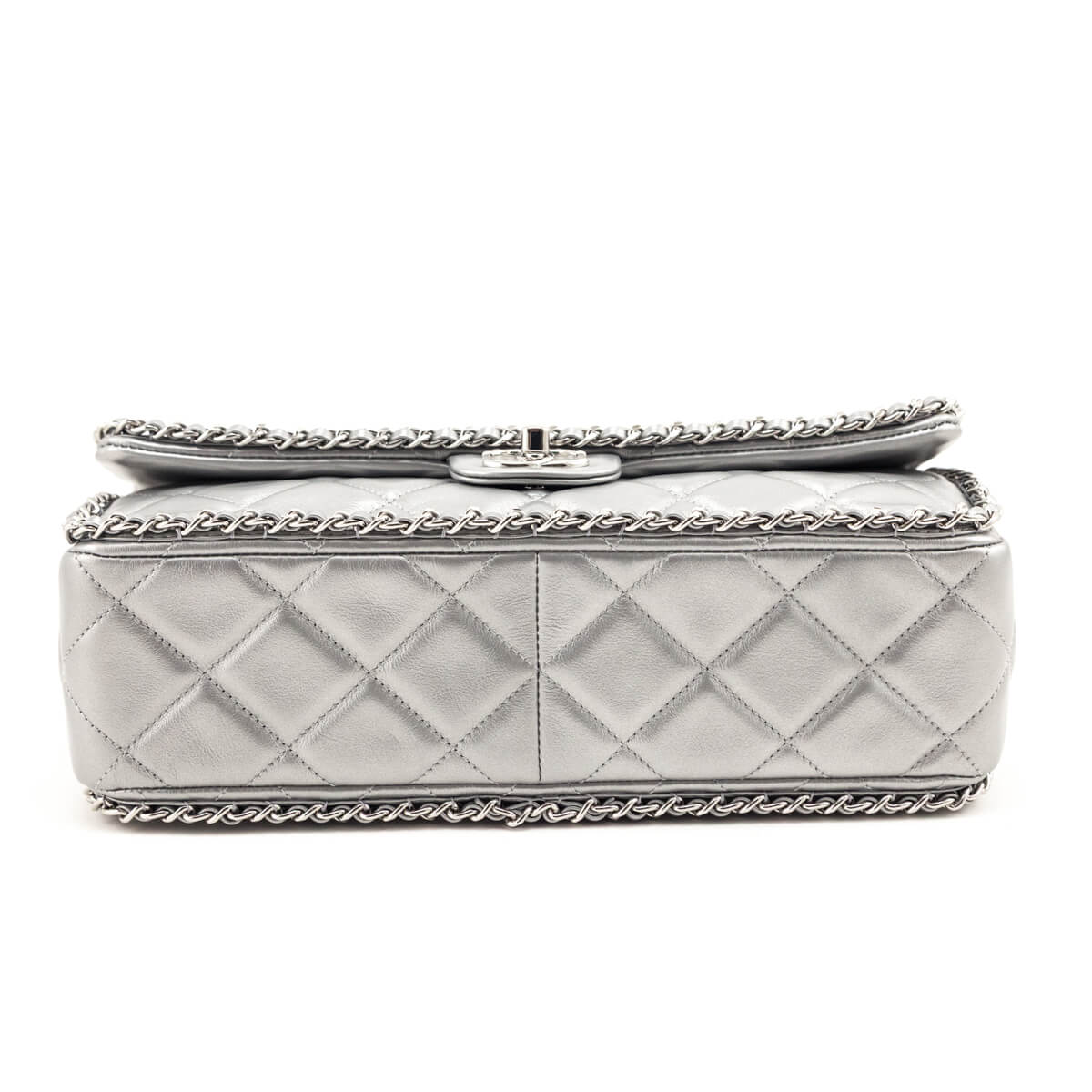 Chanel Silver Lambskin Quilted Large Chain All Over Flap Bag