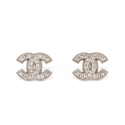 Chanel Silver Strass CC Stud Earrings