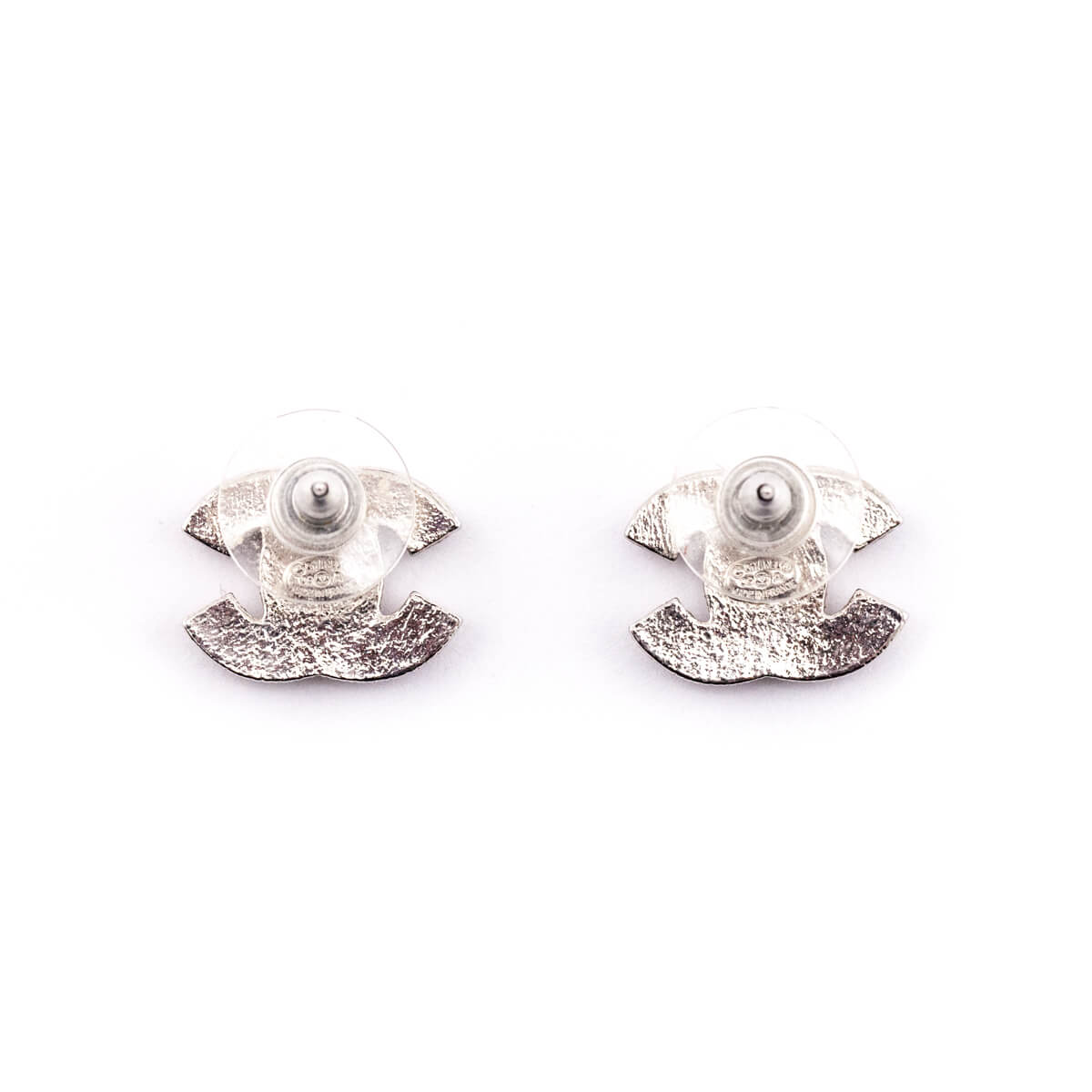 Chanel Silver Strass CC Stud Earrings