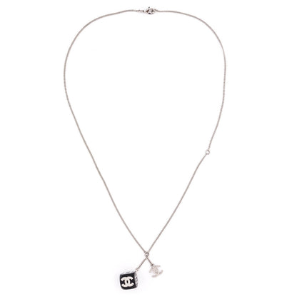 Chanel Silver & Black Crystal CC Dice Pendant Necklace