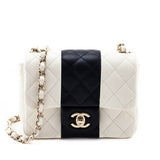Chanel White & Black Lambskin Quilted Mini Square Flap Bag