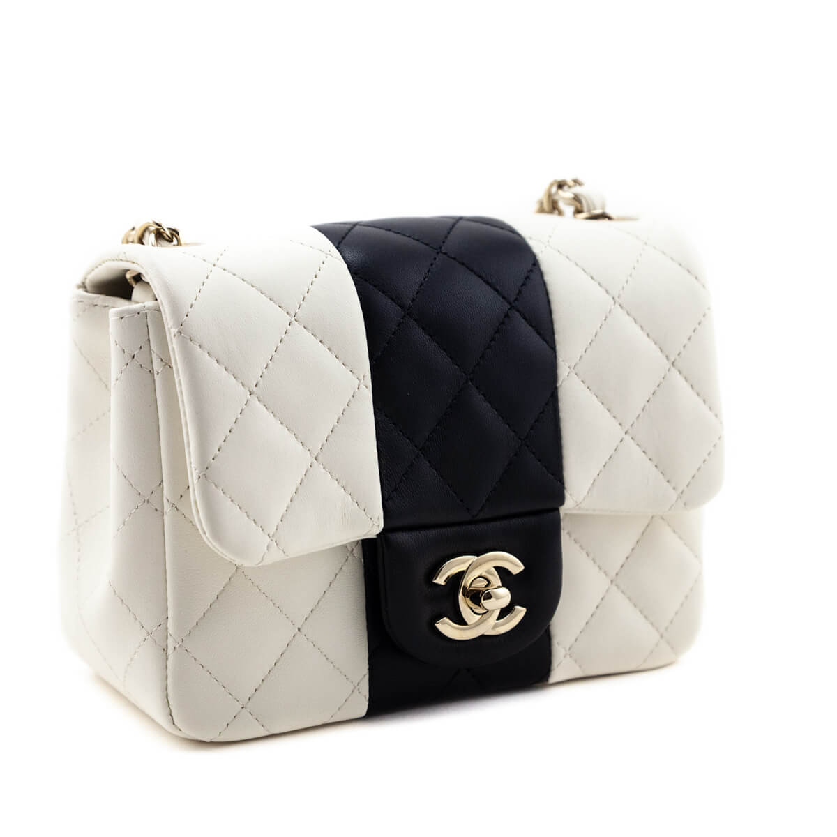 Chanel White & Black Lambskin Quilted Mini Square Flap Bag