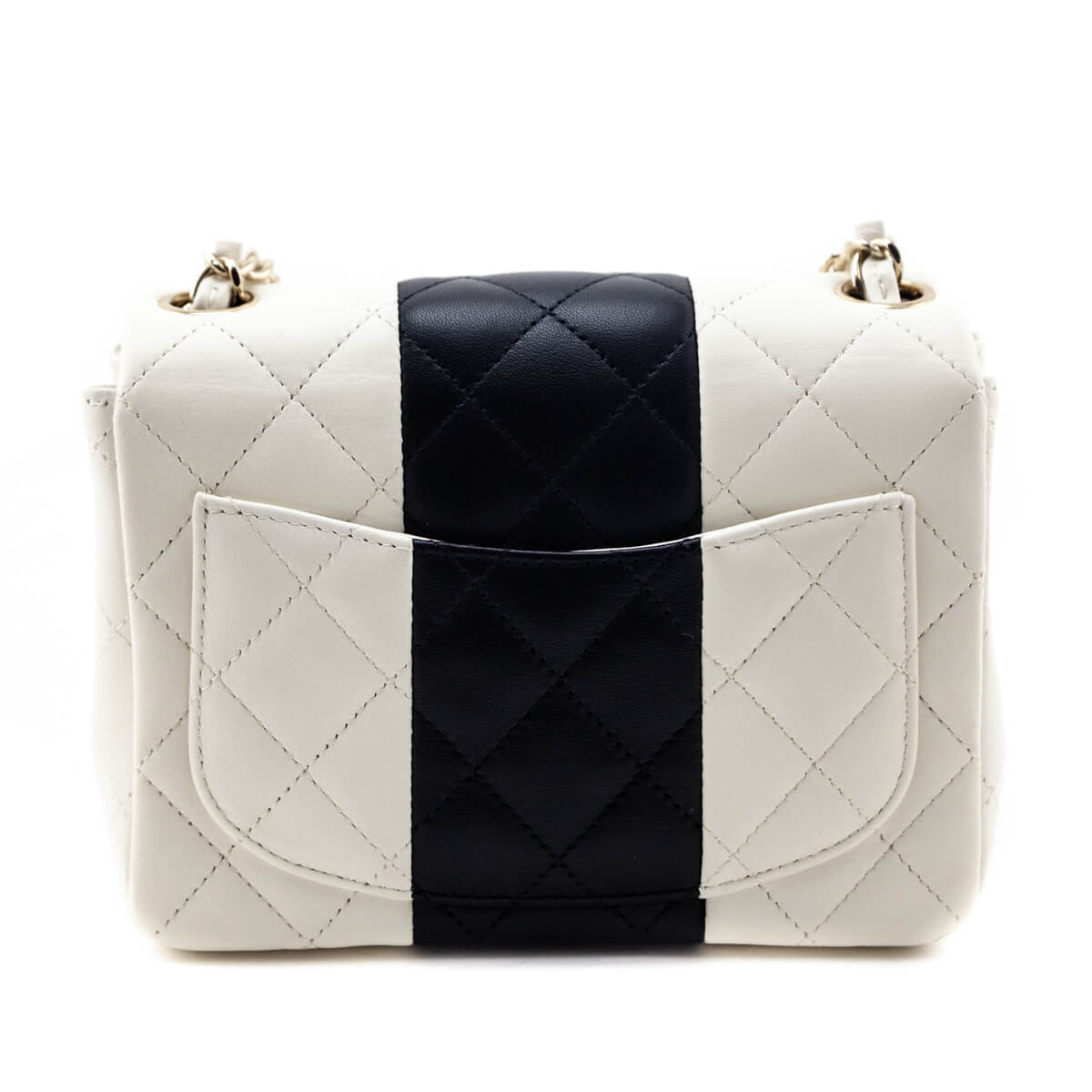 Chanel White & Black Lambskin Quilted Mini Square Flap Bag