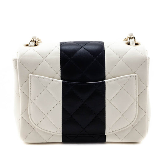 Chanel White & Black Lambskin Quilted Mini Square Flap Bag