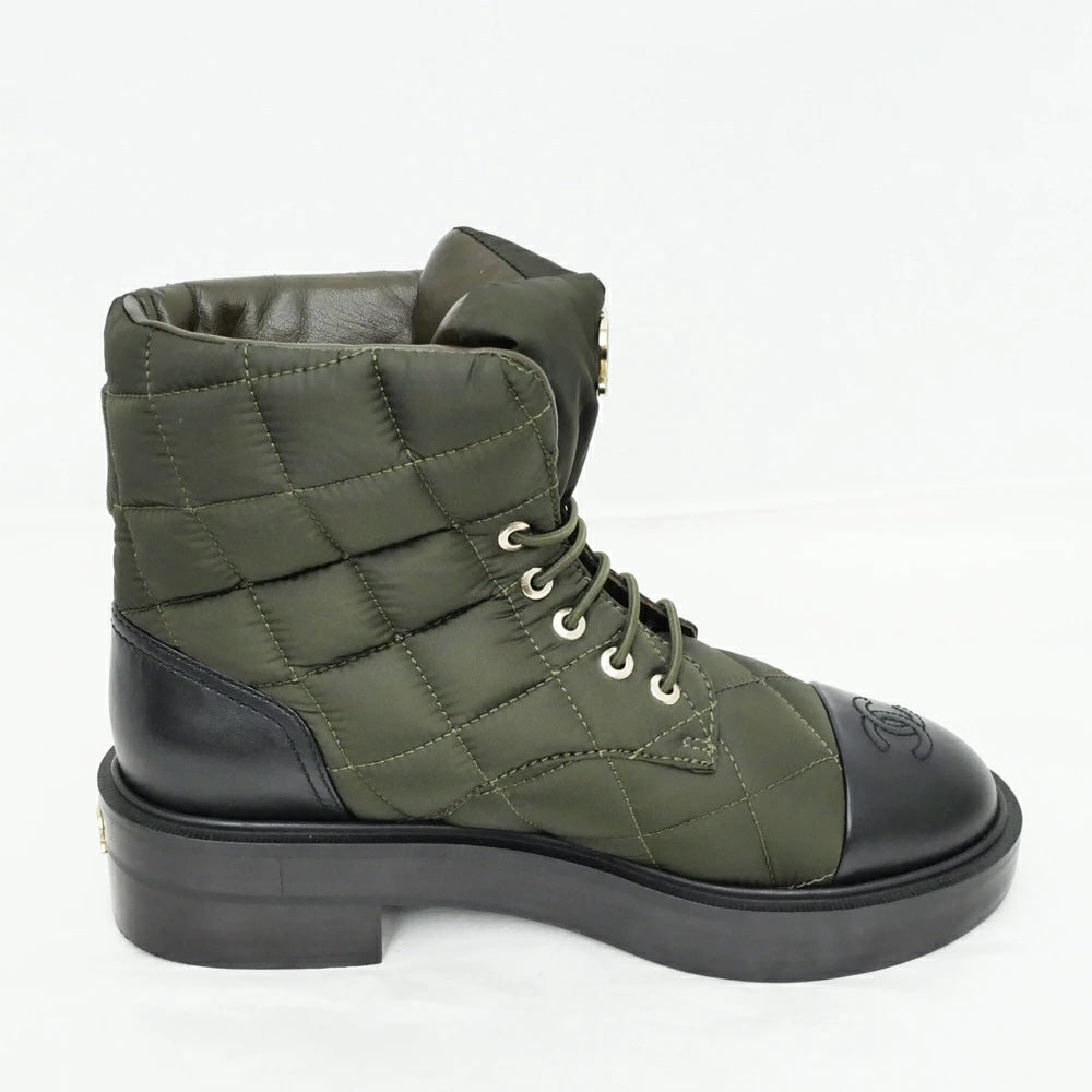 CHANEL OLIVE AND BLACK BOOTIES
