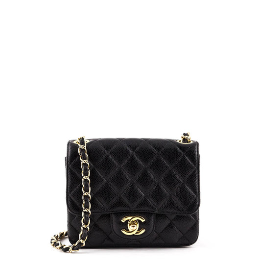 Chanel Black Quilted Caviar Mini Square Flap Bag