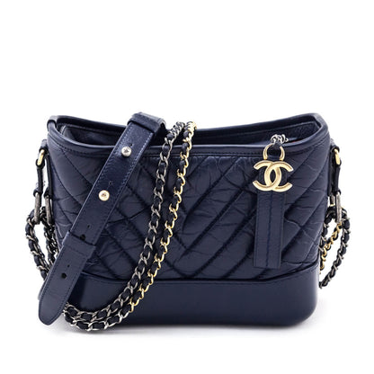 Chanel Navy Aged Calfskin Quilted Small Gabrielle Hobo