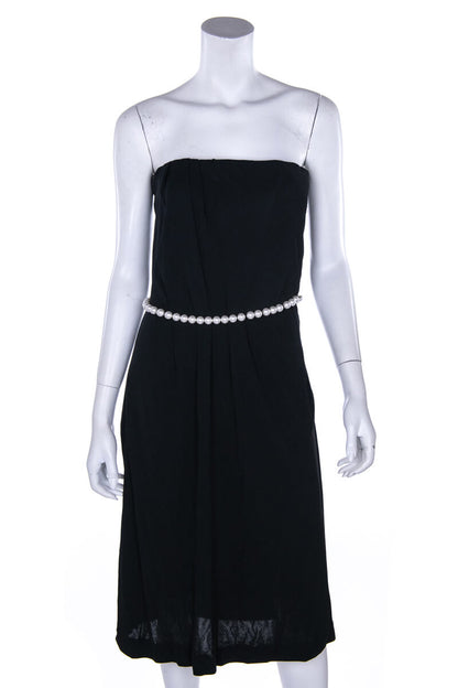 Chanel Black Stretch Pearl-Embellished Strapless Dress Size S | FR 38